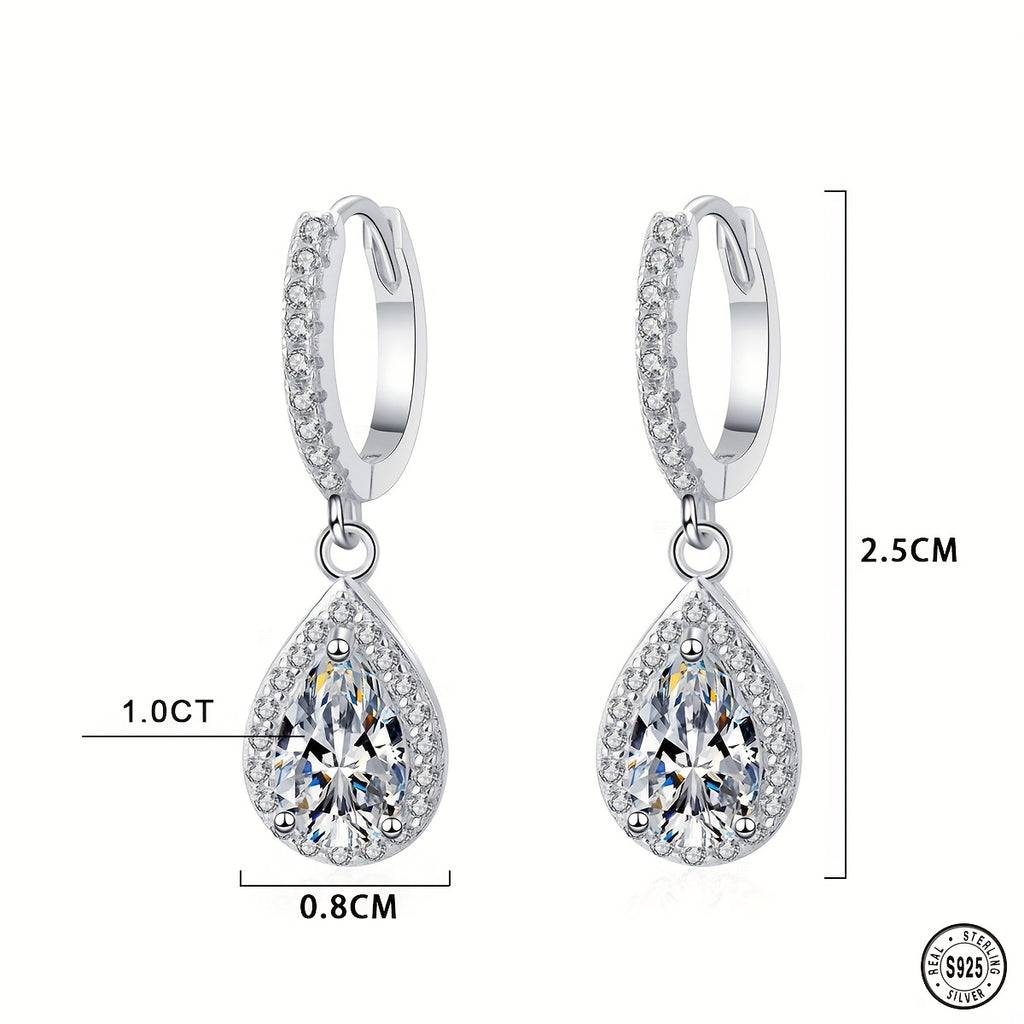 925 Sterling Silvery Earrings, Teardrop Moissanite Earrings, Simple And Elegant, Versatile for Daily Wear