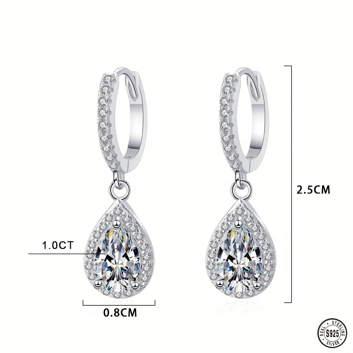 925 Sterling Silvery Earrings, Teardrop Moissanite Earrings, Simple And Elegant, Versatile for Daily Wear