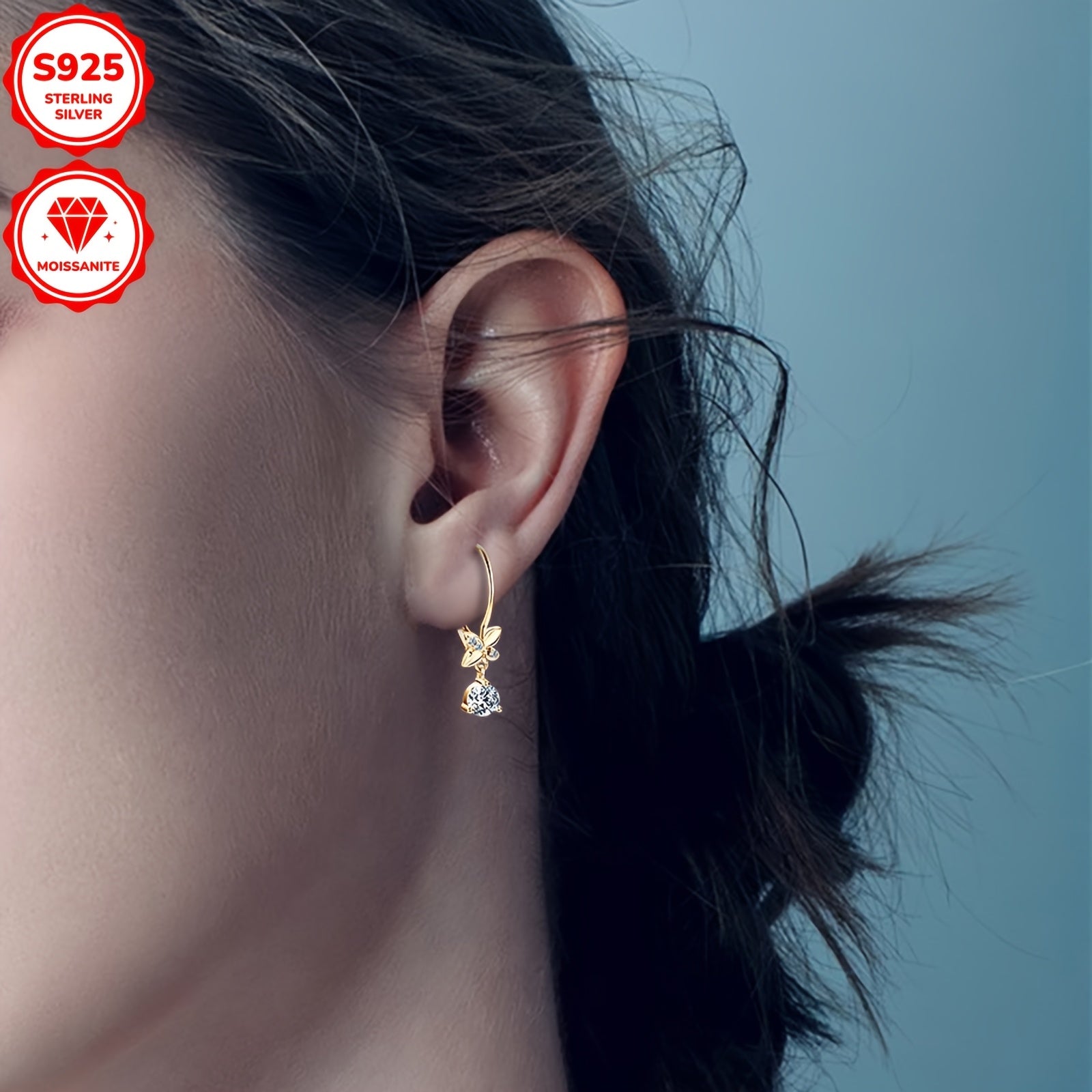 [2pcs Moissanite Earrings] 2pcs 5mm Moissanite Earrings, 925 Silver Dangle Style Round Moissanite Earrings Jewelry Gift | Silver Weight 2.04g, 1.3mm*6pcs, 0.53ct*2pcs Pair of Women's Earrings