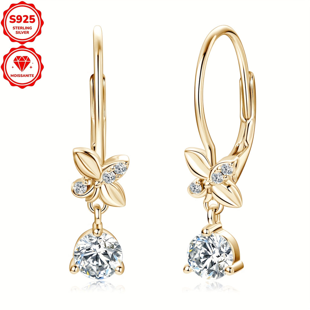[2pcs Moissanite Earrings] 2pcs 5mm Moissanite Earrings, 925 Silver Dangle Style Round Moissanite Earrings Jewelry Gift | Silver Weight 2.04g, 1.3mm*6pcs, 0.53ct*2pcs Pair of Women's Earrings