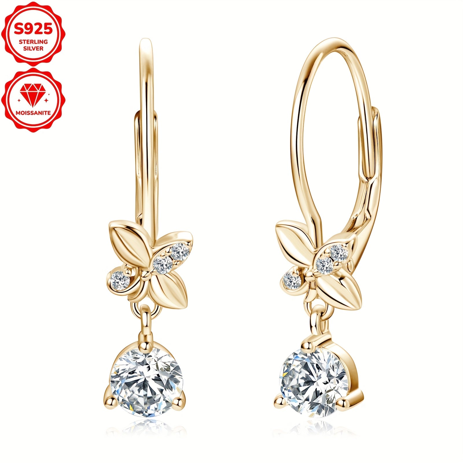 [2pcs Moissanite Earrings] 2pcs 5mm Moissanite Earrings, 925 Silver Dangle Style Round Moissanite Earrings Jewelry Gift | Silver Weight 2.04g, 1.3mm*6pcs, 0.53ct*2pcs Pair of Women's Earrings