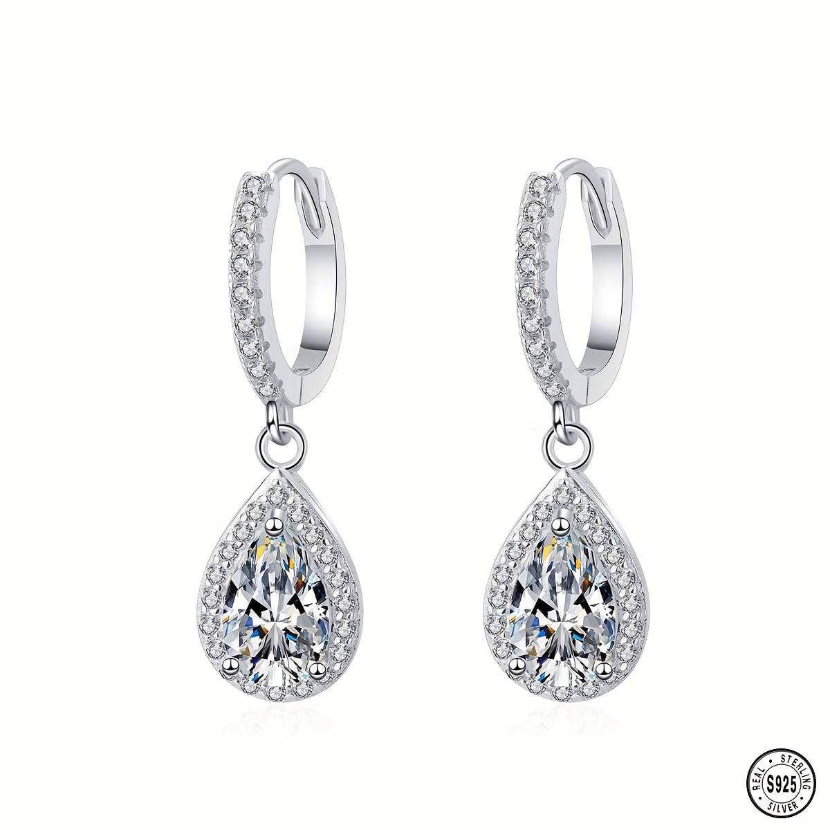 925 Sterling Silvery Earrings, Teardrop Moissanite Earrings, Simple And Elegant, Versatile for Daily Wear