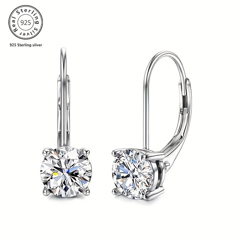 925 Sterling Silver Drop Earrings Moissanite Leverback Earrings, 1.0Ct-2.0Ct D Color Brilliant Round Cut Lab Created Moissanite Earrings, Weddings, Valentine'S Day, Halloween, Anniversaries, Various Holidays, Special Occasions, Fine Gift Boxes