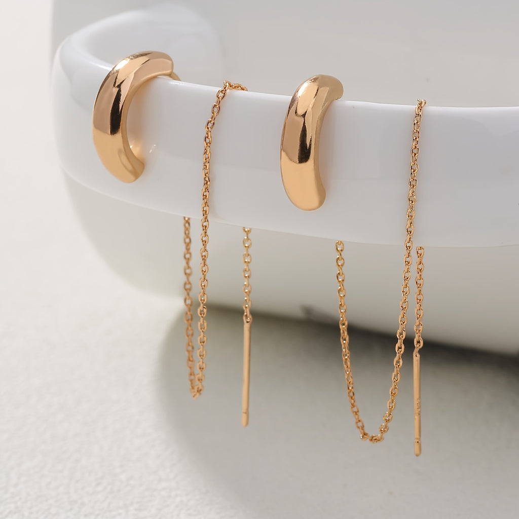 S925 Silver Minimalist Design Ear Cuff Chain Tassel Earrings for Women