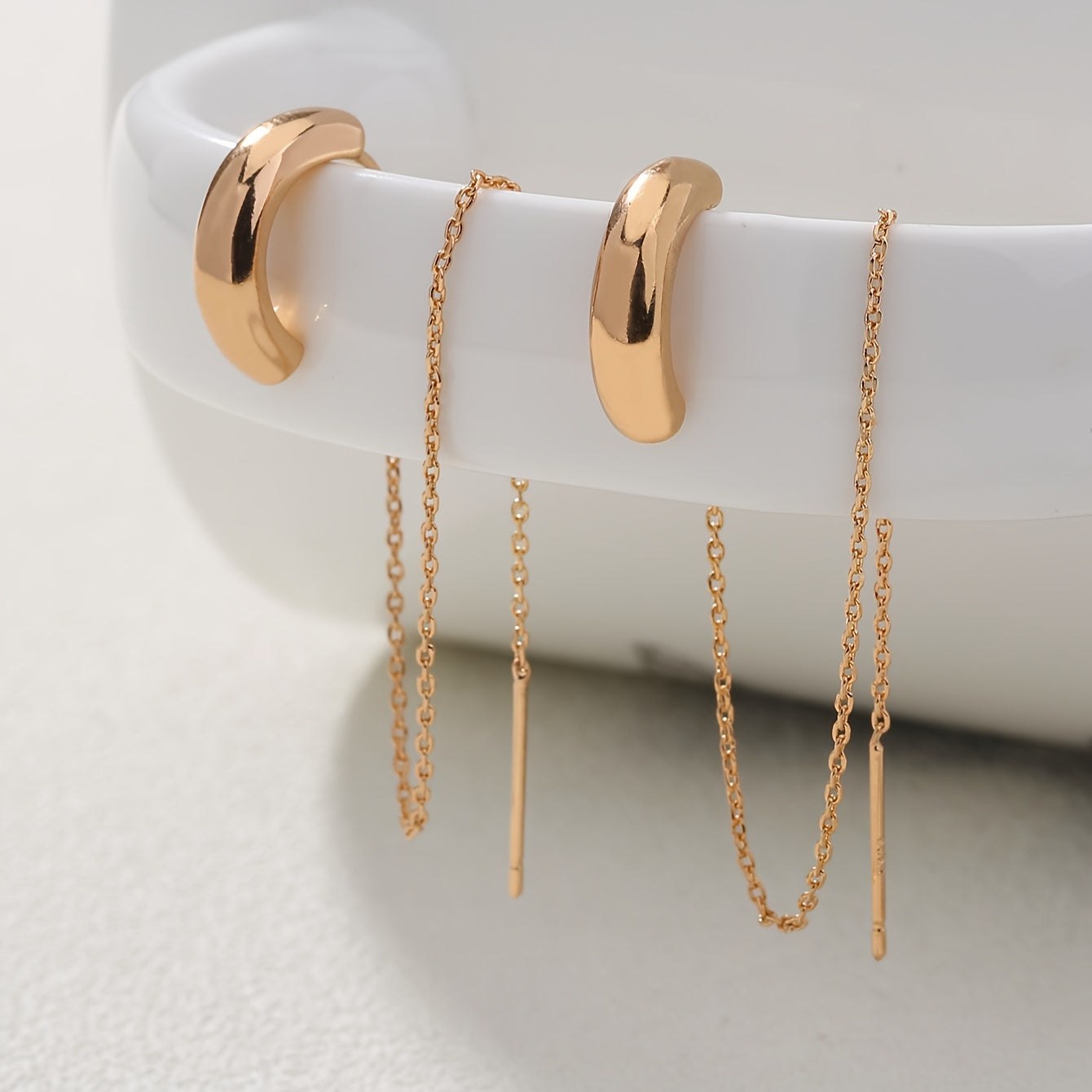 S925 Silver Minimalist Design Ear Cuff Chain Tassel Earrings for Women