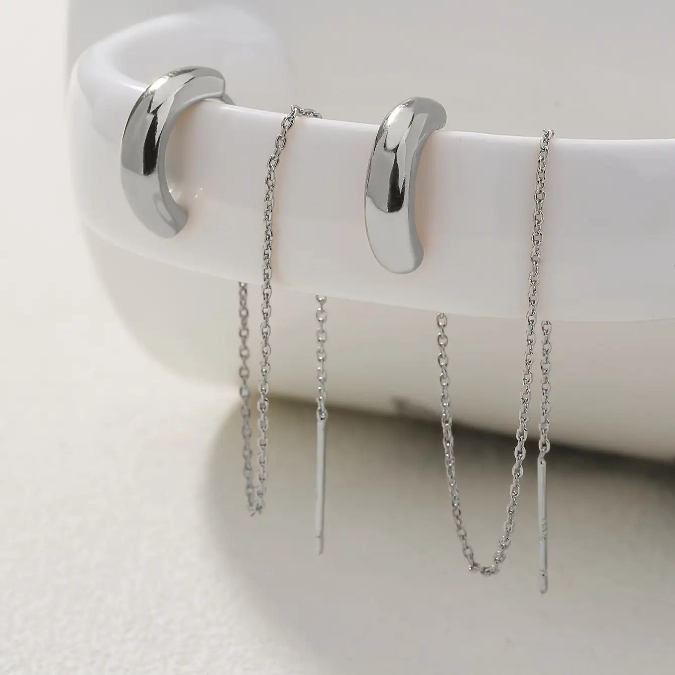 S925 Silver Minimalist Design Ear Cuff Chain Tassel Earrings for Women