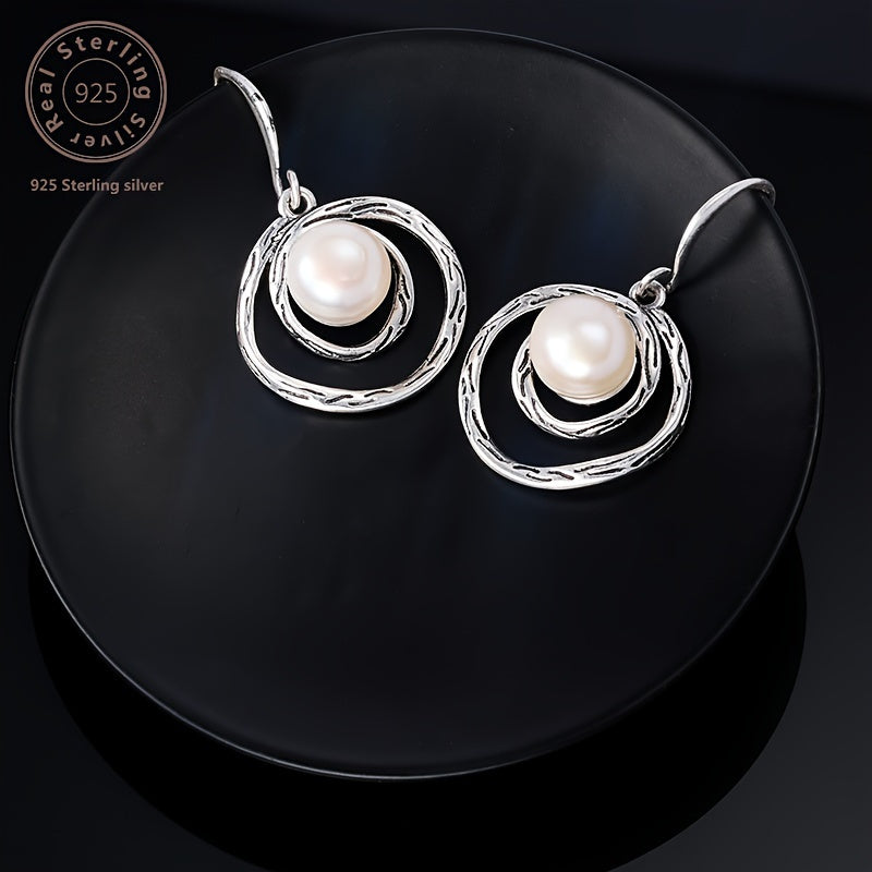 Pair of Exquisite Multi-Layered Swirl Pearl Earrings, Traditional Carved Stone Craft Three-Dimensional Pattern, Natural Freshwater Pearl, Low-Key Luxury, Attractive Temperament, Suitable for Weddings, Banquets, Parties, Equipped with a Beautiful Gift Box