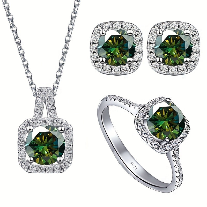 Moissanite Jewelry Set Earrings Necklace Plus Ring Each Inlaid 1ct Moissanite 925 Sterling Silver Jewelry High Quality Gift For Your Lover She Deserves It