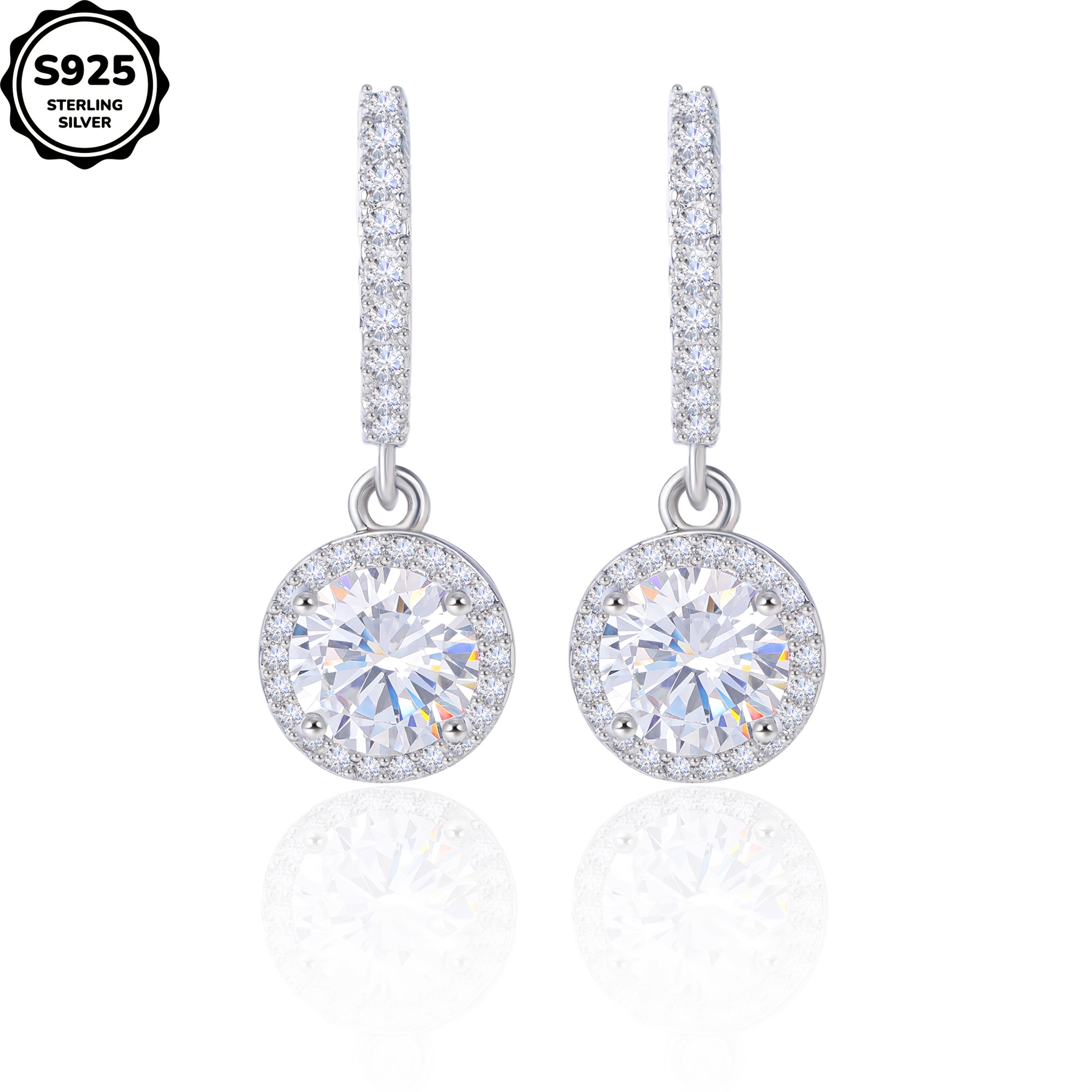 925 Sterling Silver Women'S Round Pendant Earrings, Perfect Valentine'S Day Gift, Exquisite Anniversary Gift, Creative And Trendy, Eye-catching, To Give To Girlfriend, Wife And Mother, With Exquisite Gift Box Included.
