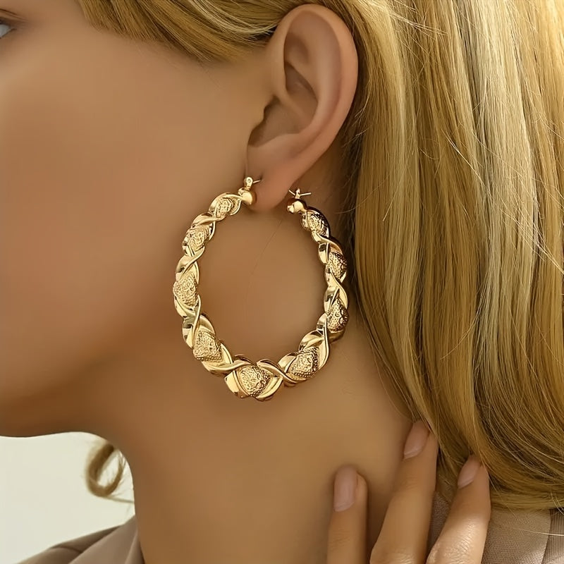 Bohemian Retro Large Circle Earrings, Exquisite Smooth Relief Pattern Beauty Women'S Pendant Earrings, Perfect Jewelry Gift For Mother'S Day, Valentine'S Day