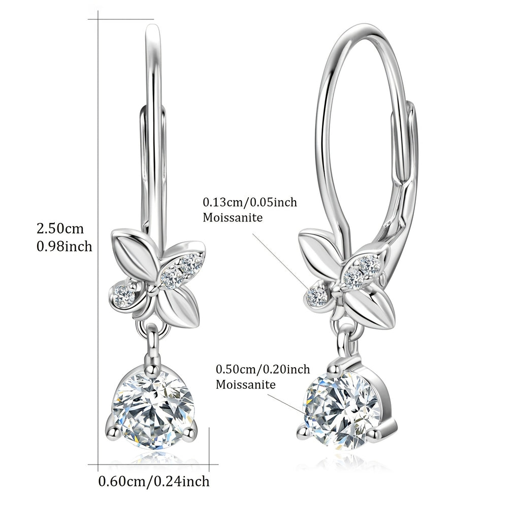 [2pcs Moissanite Earrings] 2pcs 5mm Moissanite Earrings, 925 Silver Dangle Style Round Moissanite Earrings Jewelry Gift | Silver Weight 2.04g, 1.3mm*6pcs, 0.53ct*2pcs Pair of Women's Earrings