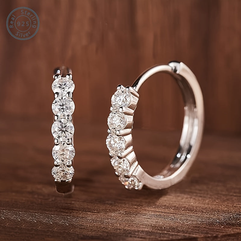 925 Silver Inlaid 5 Moissanite 5 round Earrings, Suitable as an Anniversary, Birthday, Halloween Or Christmas Gift for Your Girlfriend, Wife, Friend Or Yourself