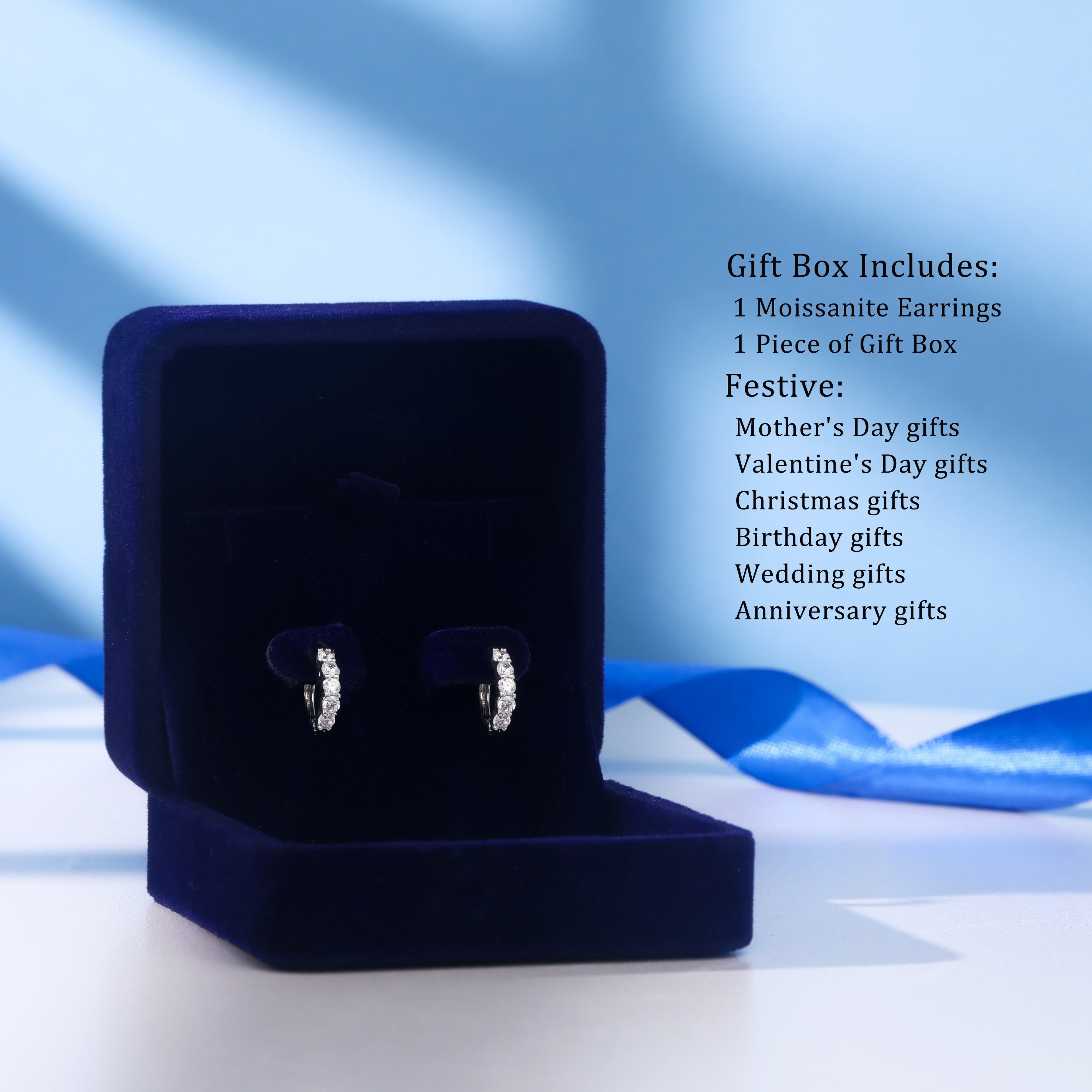 925 Silver Inlaid 5 Moissanite 5 round Earrings, Suitable as an Anniversary, Birthday, Halloween Or Christmas Gift for Your Girlfriend, Wife, Friend Or Yourself