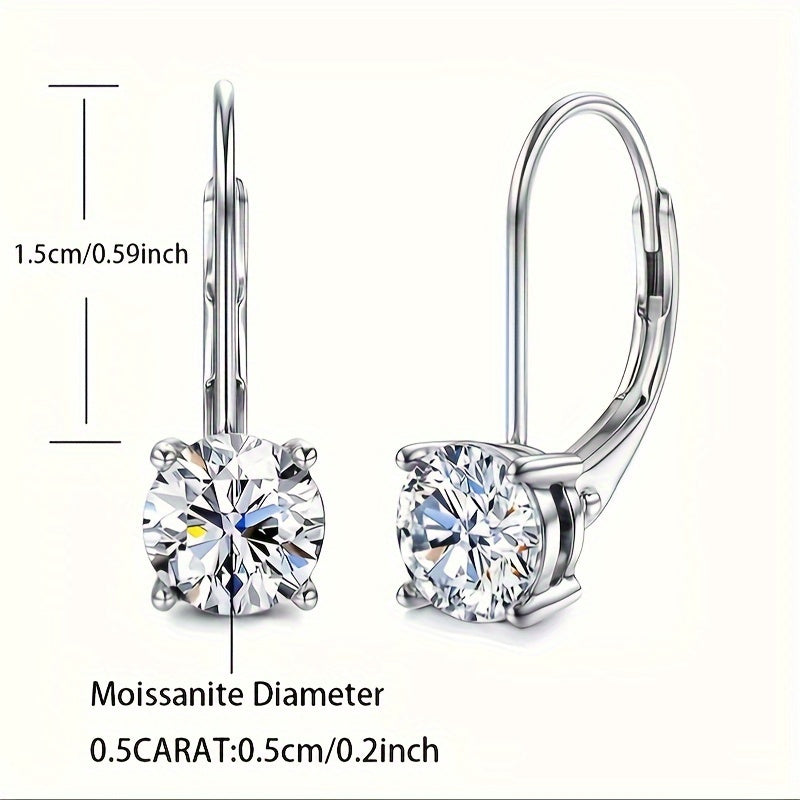 925 Sterling Silver Drop Earrings Moissanite Leverback Earrings, 1.0Ct-2.0Ct D Color Brilliant Round Cut Lab Created Moissanite Earrings, Weddings, Valentine'S Day, Halloween, Anniversaries, Various Holidays, Special Occasions, Fine Gift Boxes