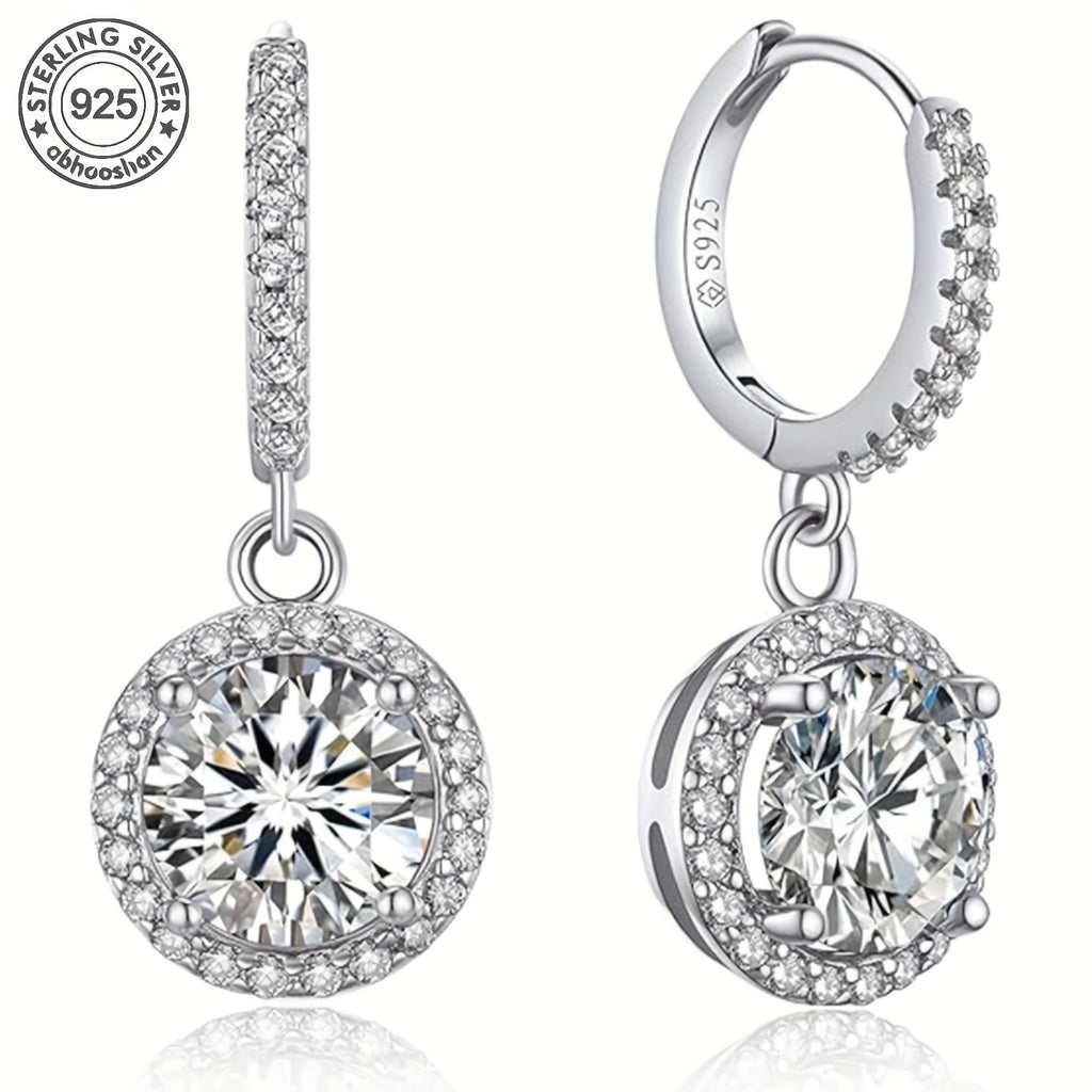 925 Sterling Silver Disc Starry Sky Moissanite Hoop Pendant Earrings, Fashionable And Elegant, Suitable For Weddings And Parties, With A Beautiful Gift Box
