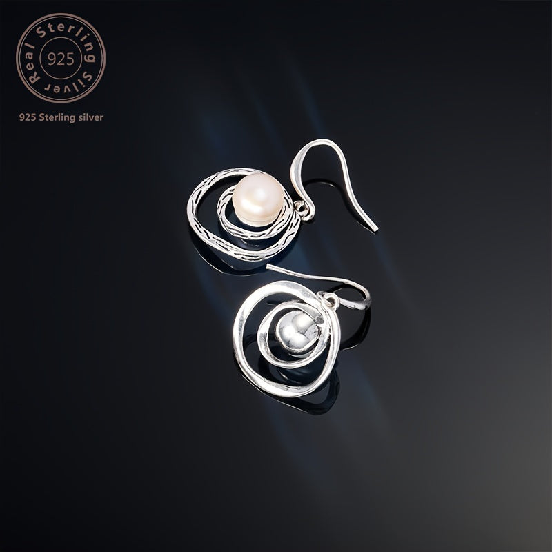 Pair of Exquisite Multi-Layered Swirl Pearl Earrings, Traditional Carved Stone Craft Three-Dimensional Pattern, Natural Freshwater Pearl, Low-Key Luxury, Attractive Temperament, Suitable for Weddings, Banquets, Parties, Equipped with a Beautiful Gift Box