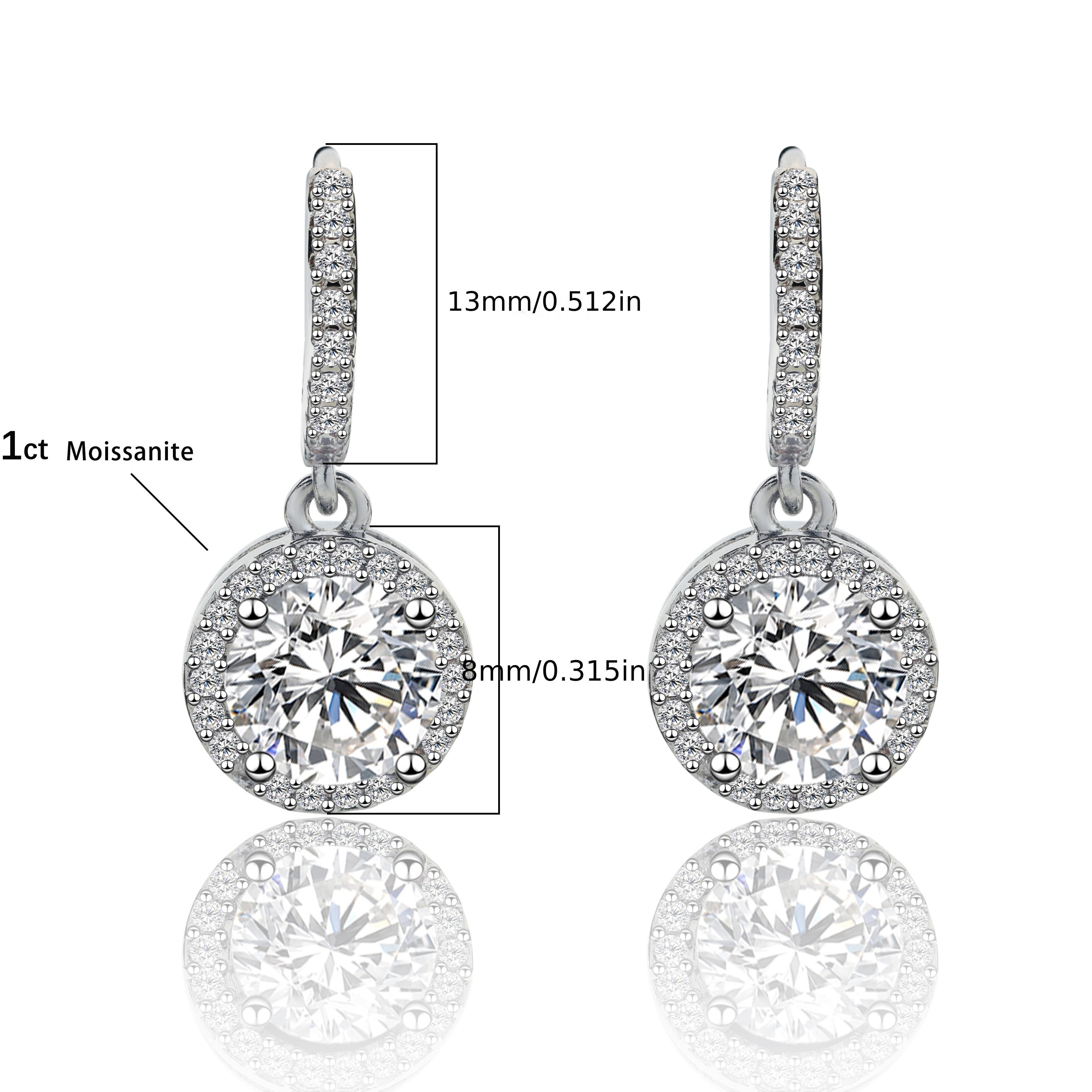 925 Silver Fashionable Elegant 1ct Moissanite Pendant Earrings are the best gift for women on anniversary, birthday, engagement, commitment, Valentine's Day, Christmas or wedding celebration, gift box