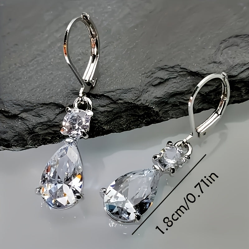 Elegant S925 Sterling Silver Teardrop Earrings with Large Cubic Zirconia - Vintage-Inspired, Sparkling Drop Design for Parties, Mother'S Day & Valentine'S Gifts, Party Jewelry, Luxurious Finish
