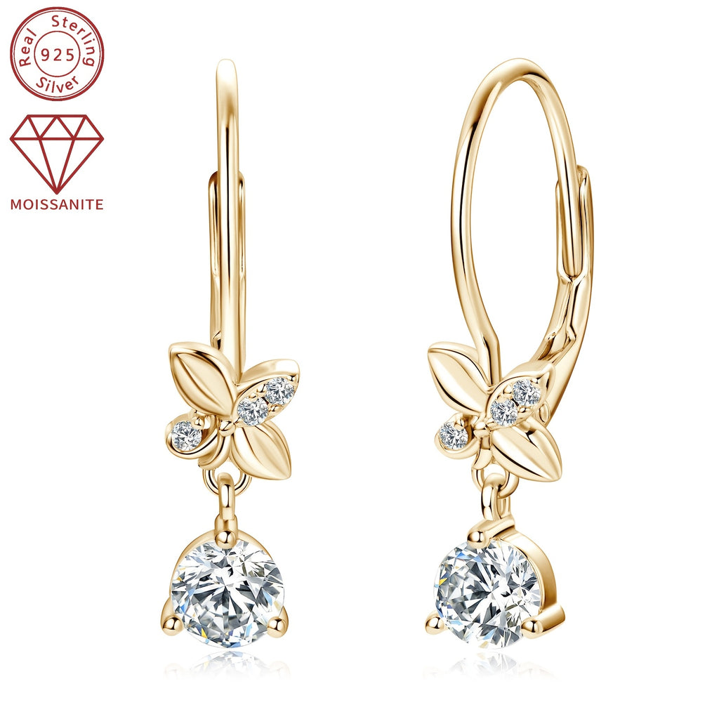 [2pcs Moissanite Earrings] 2pcs 5mm Moissanite Earrings, 925 Silver Dangle Style Round Moissanite Earrings Jewelry Gift | Silver Weight 2.04g, 1.3mm*6pcs, 0.53ct*2pcs Pair of Women's Earrings
