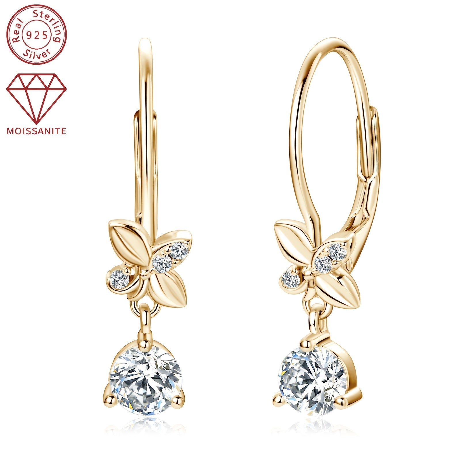 [2pcs Moissanite Earrings] 2pcs 5mm Moissanite Earrings, 925 Silver Dangle Style Round Moissanite Earrings Jewelry Gift | Silver Weight 2.04g, 1.3mm*6pcs, 0.53ct*2pcs Pair of Women's Earrings