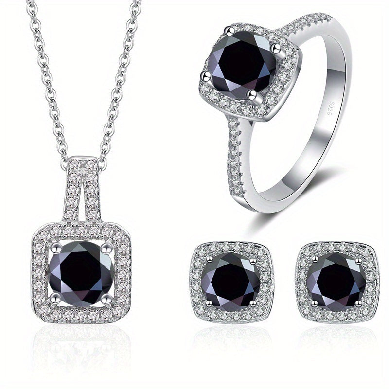 Moissanite Jewelry Set Earrings Necklace Plus Ring Each Inlaid 1ct Moissanite 925 Sterling Silver Jewelry High Quality Gift For Your Lover She Deserves It