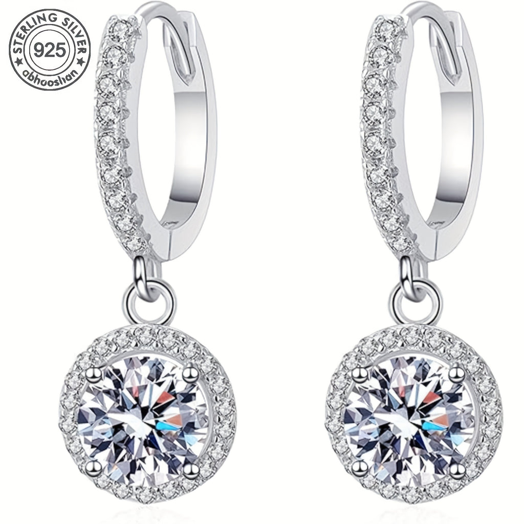 925 Sterling Silver Disc Starry Sky Moissanite Hoop Pendant Earrings, Fashionable And Elegant, Suitable For Weddings And Parties, With A Beautiful Gift Box