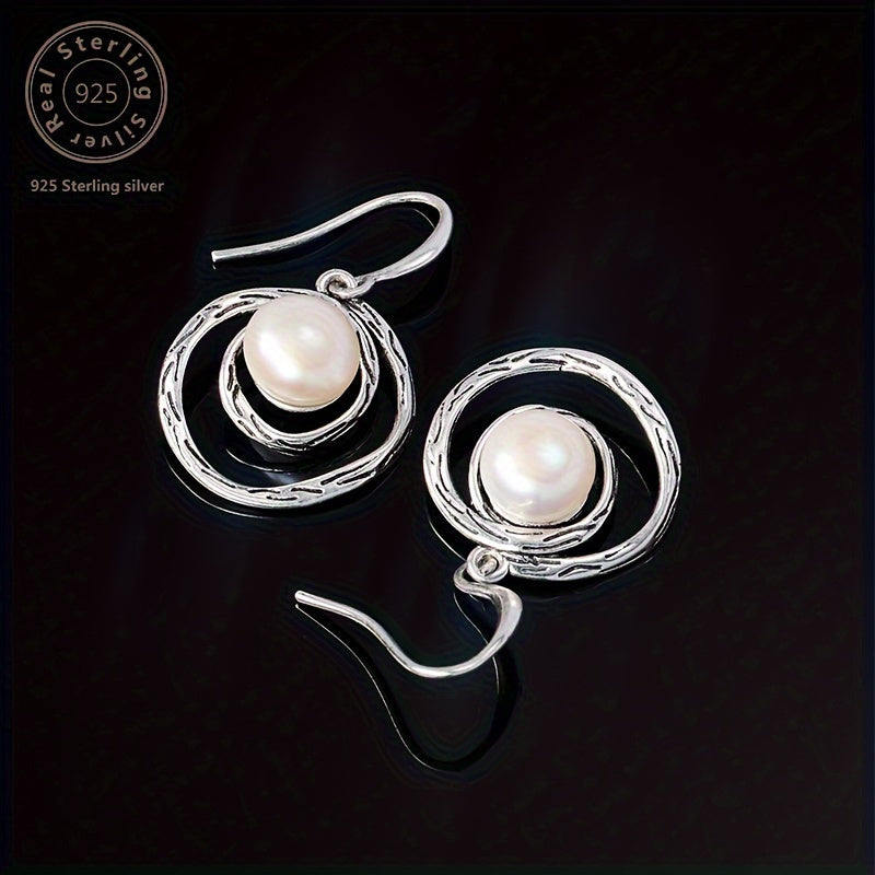 Pair of Exquisite Multi-Layered Swirl Pearl Earrings, Traditional Carved Stone Craft Three-Dimensional Pattern, Natural Freshwater Pearl, Low-Key Luxury, Attractive Temperament, Suitable for Weddings, Banquets, Parties, Equipped with a Beautiful Gift Box