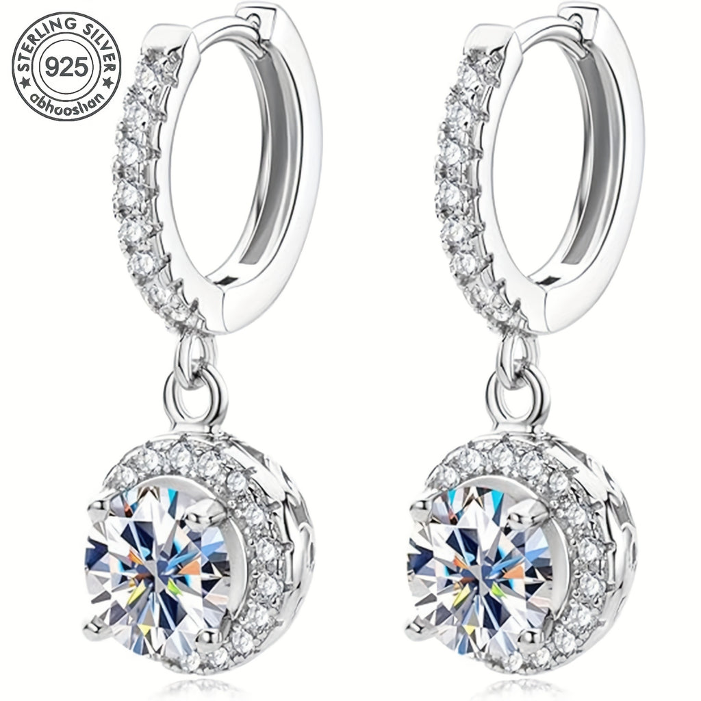 925 Sterling Silver Disc Starry Sky Moissanite Hoop Pendant Earrings, Fashionable And Elegant, Suitable For Weddings And Parties, With A Beautiful Gift Box