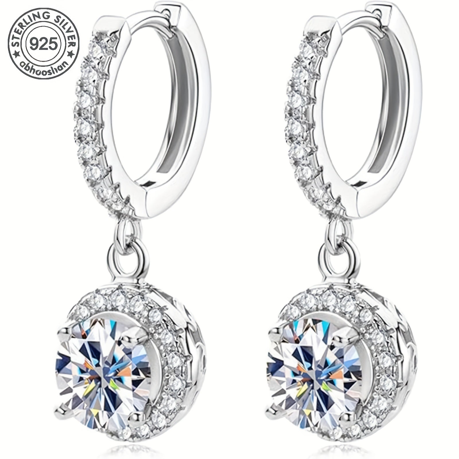 925 Sterling Silver Disc Starry Sky Moissanite Hoop Pendant Earrings, Fashionable And Elegant, Suitable For Weddings And Parties, With A Beautiful Gift Box