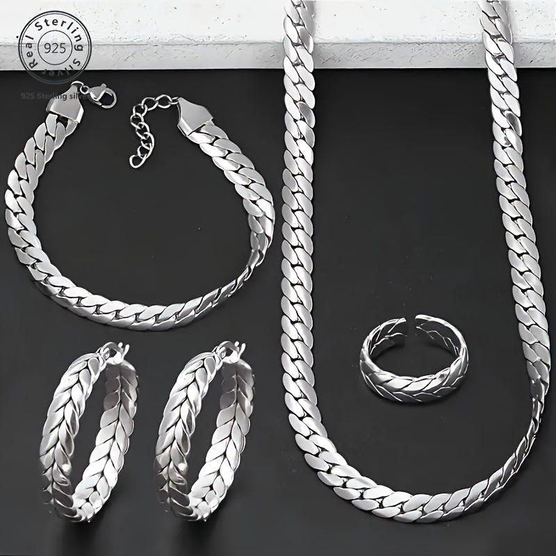 925 Sterling Silver 4pcs Set, Including Necklaces, Bracelets, Earrings And Rings, Luxurious Fashion, Noble And Elegant, Holiday Gifts Birthday Gifts Valentine Gifts Mother's Day Gifts, Gift Box.