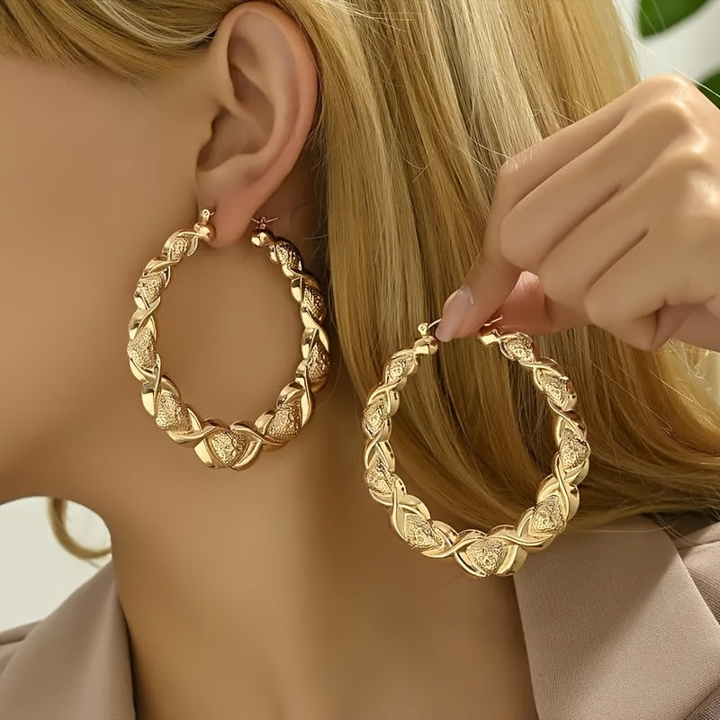 Bohemian Retro Large Circle Earrings, Exquisite Smooth Relief Pattern Beauty Women'S Pendant Earrings, Perfect Jewelry Gift For Mother'S Day, Valentine'S Day