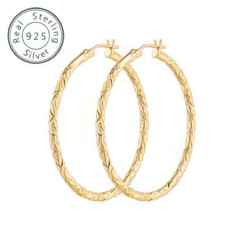 925 Sterling Silvery (9g) 18K Golden Plated, 40mm Traditional Hand-cut Earrings, Gift For Women, Girlfriend, Mom, Girlfriends, Daughters On Birthday Anniversary, Valentine'S Day And Christmas, Comes With A Beautiful Gift Box!