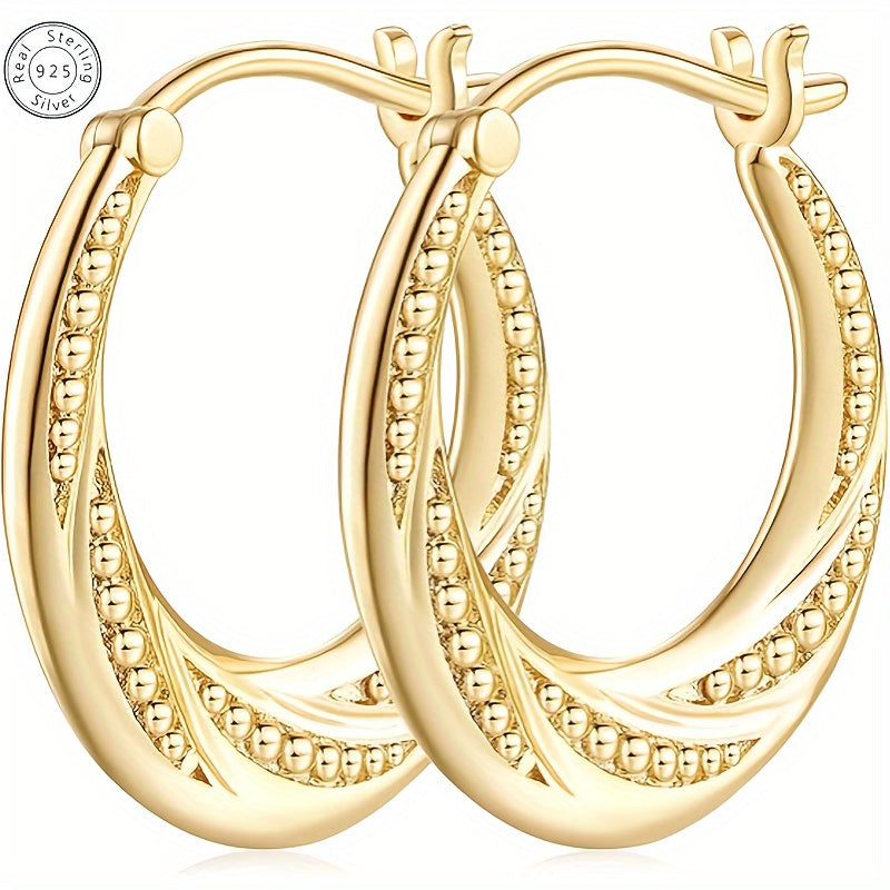 [Golden Earrings] 1pc 18k Golden Plated | Bead Spiral Earrings 925 Sterling Silver Earrings for women Gift