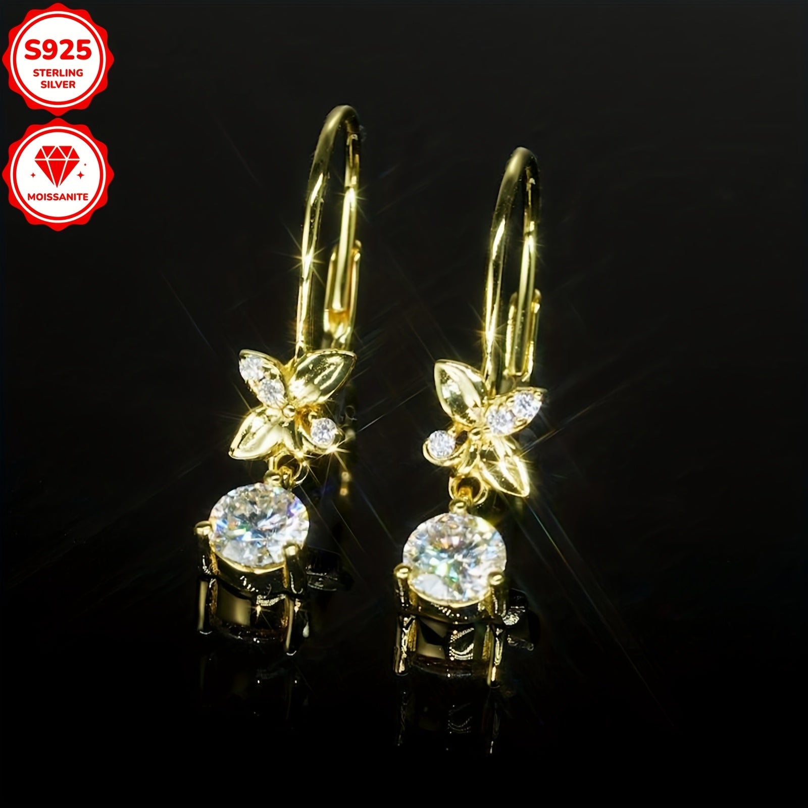 [2pcs Moissanite Earrings] 2pcs 5mm Moissanite Earrings, 925 Silver Dangle Style Round Moissanite Earrings Jewelry Gift | Silver Weight 2.04g, 1.3mm*6pcs, 0.53ct*2pcs Pair of Women's Earrings