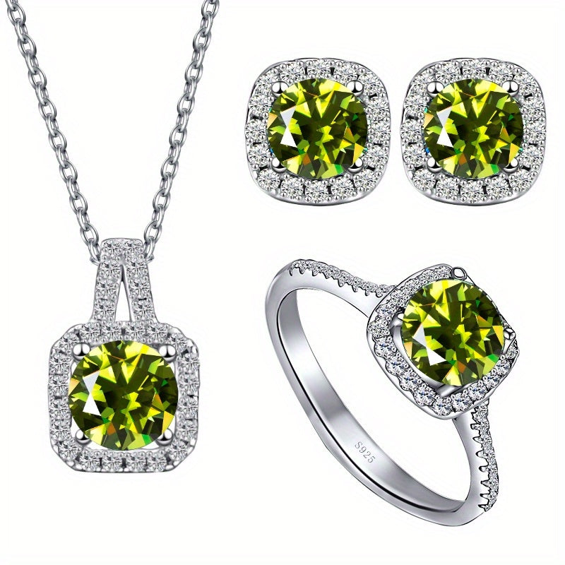 Moissanite Jewelry Set Earrings Necklace Plus Ring Each Inlaid 1ct Moissanite 925 Sterling Silver Jewelry High Quality Gift For Your Lover She Deserves It