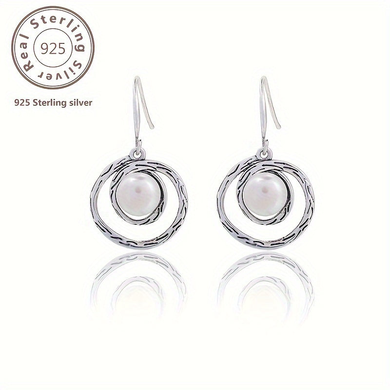 Pair of Exquisite Multi-Layered Swirl Pearl Earrings, Traditional Carved Stone Craft Three-Dimensional Pattern, Natural Freshwater Pearl, Low-Key Luxury, Attractive Temperament, Suitable for Weddings, Banquets, Parties, Equipped with a Beautiful Gift Box