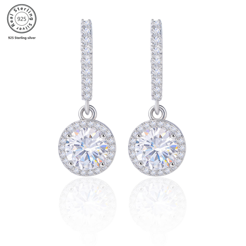 925 Sterling Silvery with Silvery 0.28 oz Of Women's Moissanite Round Pendant Earrings, Exquisite And Elegant Fashion Trend, The Perfect Gift for Family, Friends And Partners On Birthdays, Holidays And Anniversaries, Comes with A Beautiful Gift Box.