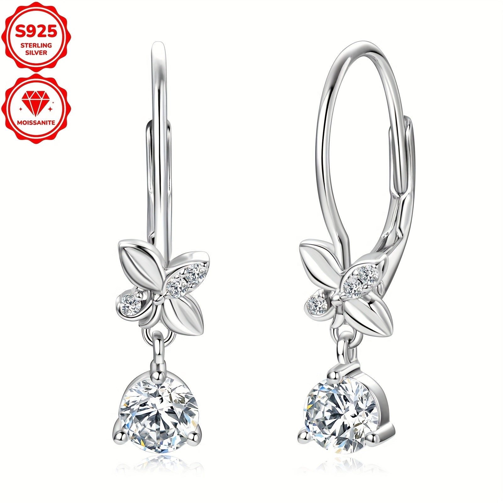 [2pcs Moissanite Earrings] 2pcs 5mm Moissanite Earrings, 925 Silver Dangle Style Round Moissanite Earrings Jewelry Gift | Silver Weight 2.04g, 1.3mm*6pcs, 0.53ct*2pcs Pair of Women's Earrings
