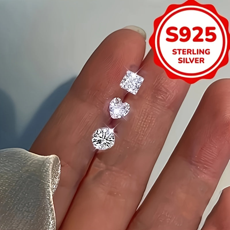 6pcs Set, 1.5g Hypoallergenic S925 Silver Women's Fashion Stud Earrings with Synthetic Synthetic Zirconia, Heart and Square Shapes, Minimalist Elegant Jewelry for Casual Attire or Special Occasions