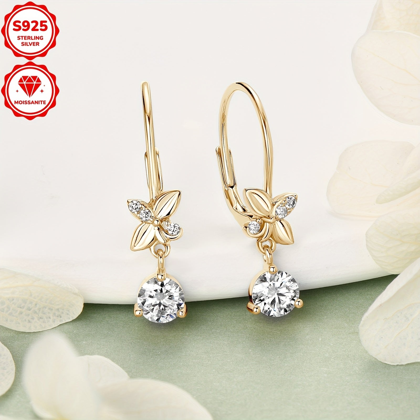 [2pcs Moissanite Earrings] 2pcs 5mm Moissanite Earrings, 925 Silver Dangle Style Round Moissanite Earrings Jewelry Gift | Silver Weight 2.04g, 1.3mm*6pcs, 0.53ct*2pcs Pair of Women's Earrings