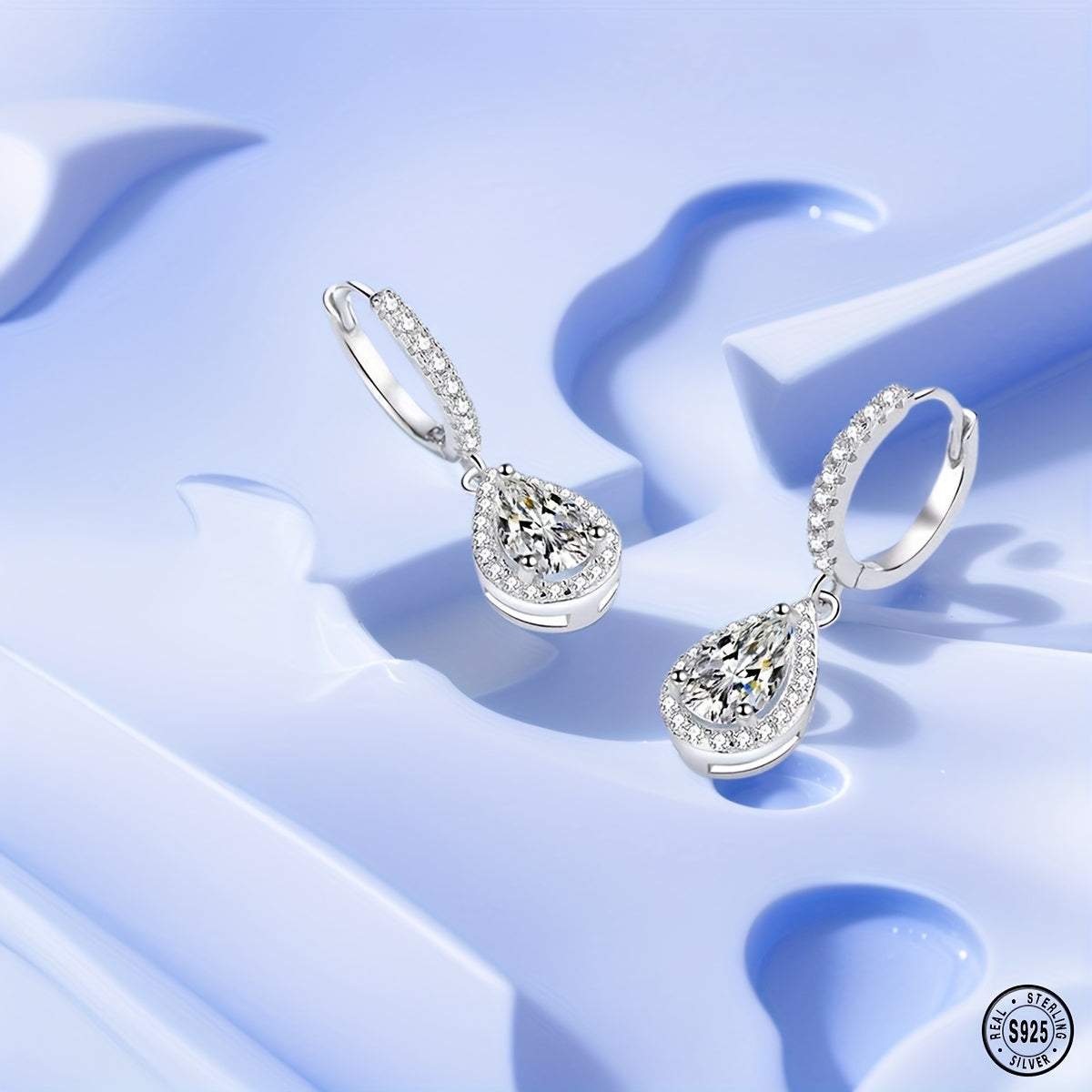925 Sterling Silvery Earrings, Teardrop Moissanite Earrings, Simple And Elegant, Versatile for Daily Wear