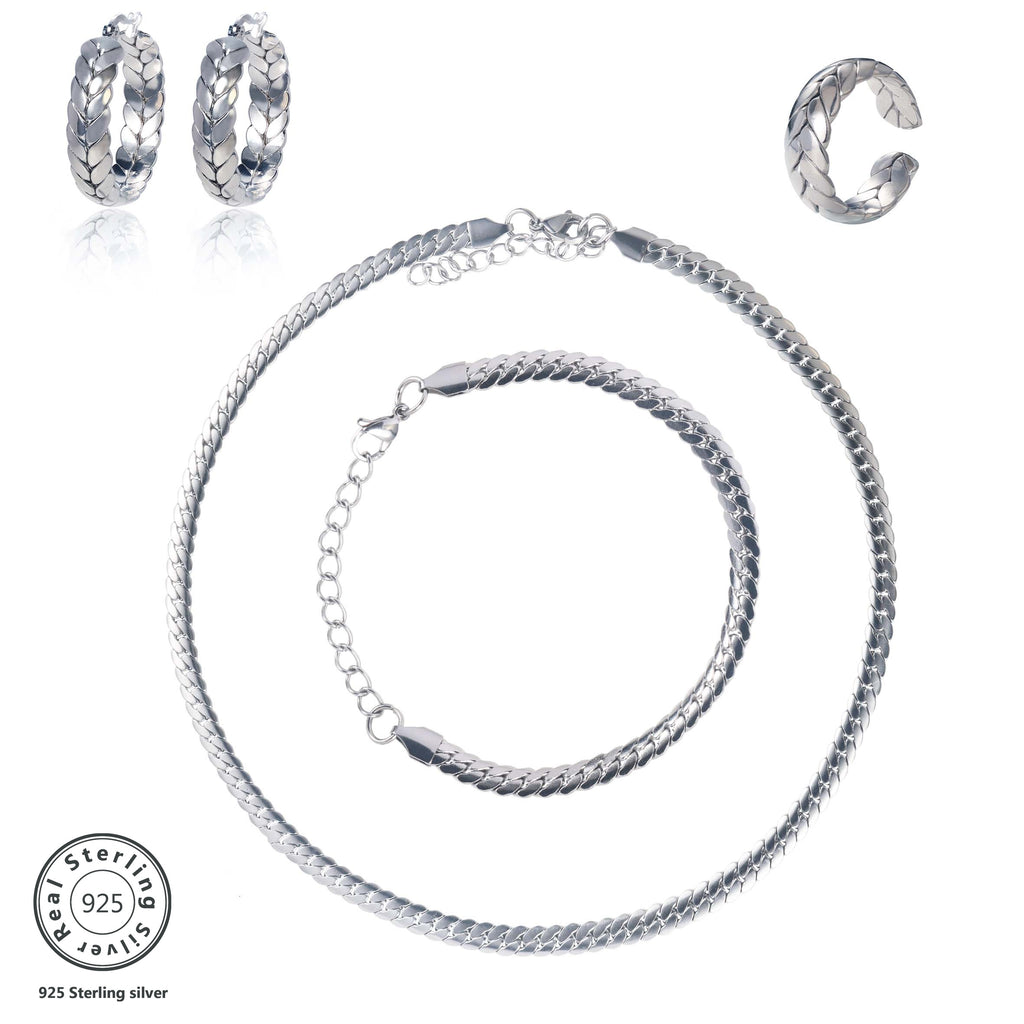 925 Sterling Silver 4pcs Set, Including Necklaces, Bracelets, Earrings And Rings, Luxurious Fashion, Noble And Elegant, Holiday Gifts Birthday Gifts Valentine Gifts Mother's Day Gifts, Gift Box.