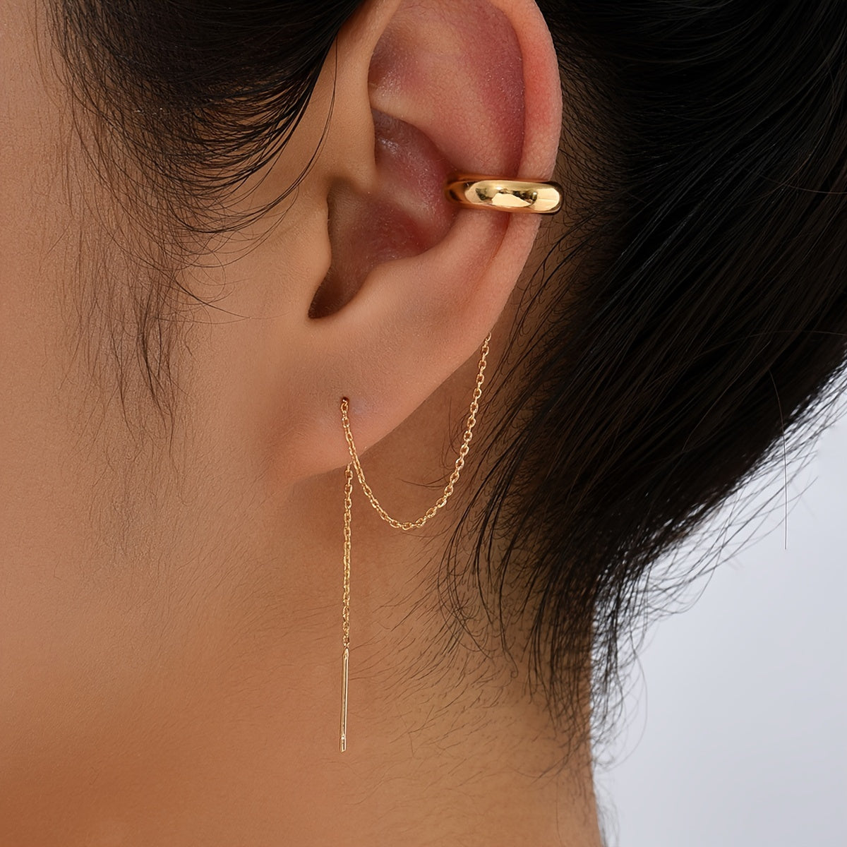 S925 Silver Minimalist Design Ear Cuff Chain Tassel Earrings for Women